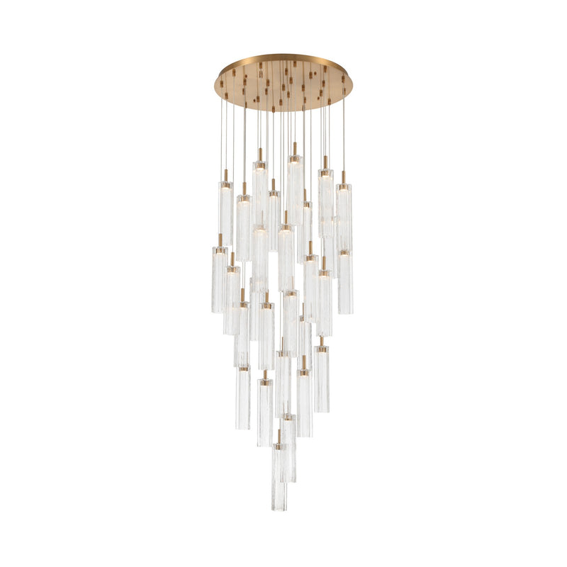 Crystorama Addis 26in 28-Light Pendant | Mid-Century Aged Brass and Clear Tronchi Glass | Entryway & Dining Room | 26 x 26 x 21 in | Model ADD-415-AG-CL