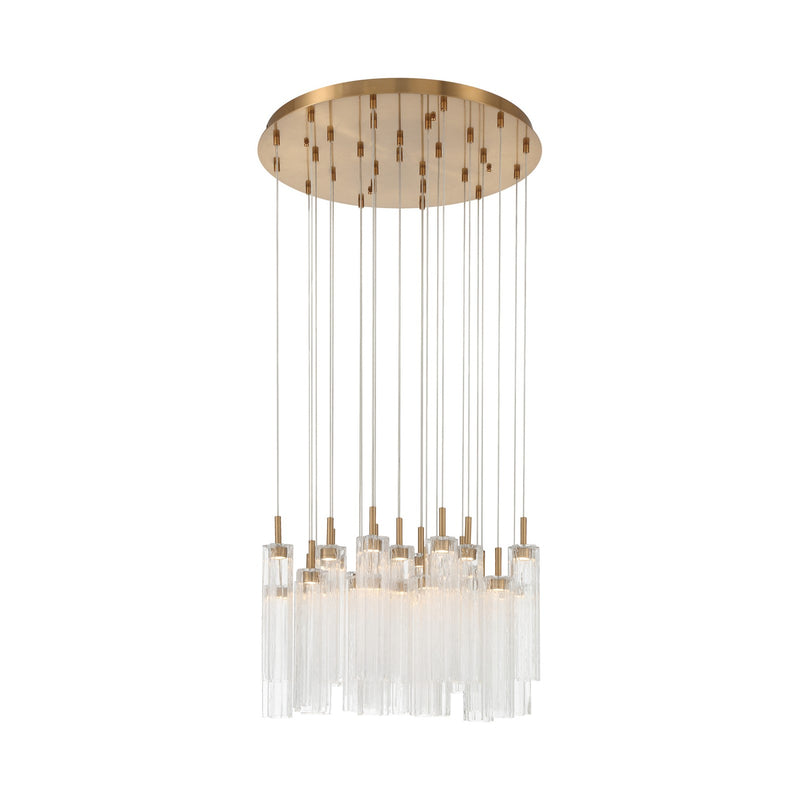 Crystorama Addis 26in 28-Light Pendant | Mid-Century Aged Brass and Clear Tronchi Glass | Entryway & Dining Room | 26 x 26 x 21 in | Model ADD-415-AG-CL