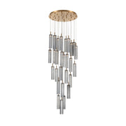 Crystorama Addis 26in 28-Light Pendant | Mid-Century Aged Brass and Smoke Tronchi Glass | Entryway & Dining Room | 26 x 26 x 21 in | Model ADD-415-AG-SM