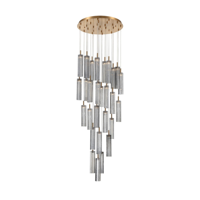 Crystorama Addis 26in 28-Light Pendant | Mid-Century Aged Brass and Smoke Tronchi Glass | Entryway & Dining Room | 26 x 26 x 21 in | Model ADD-415-AG-SM