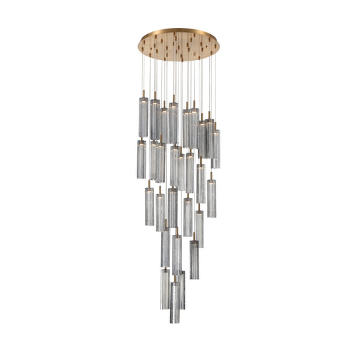 Crystorama Addis 26in 28-Light Pendant | Mid-Century Aged Brass and Smoke Tronchi Glass | Entryway & Dining Room | 26 x 26 x 21 in | Model ADD-415-AG-SM