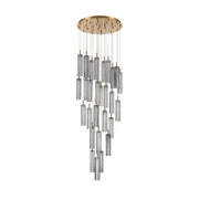 Crystorama Addis 26in 28-Light Pendant | Mid-Century Aged Brass and Smoke Tronchi Glass | Entryway & Dining Room | 26 x 26 x 21 in | Model ADD-415-AG-SM