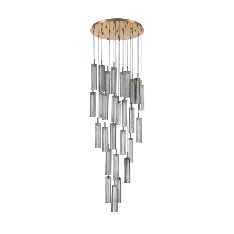 Crystorama Addis 26in 28-Light Pendant | Mid-Century Aged Brass and Smoke Tronchi Glass | Entryway & Dining Room | 26 x 26 x 21 in | Model ADD-415-AG-SM