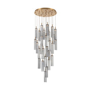 Crystorama Addis 26in 28-Light Pendant | Mid-Century Aged Brass and Smoke Tronchi Glass | Entryway & Dining Room | 26 x 26 x 21 in | Model ADD-415-AG-SM
