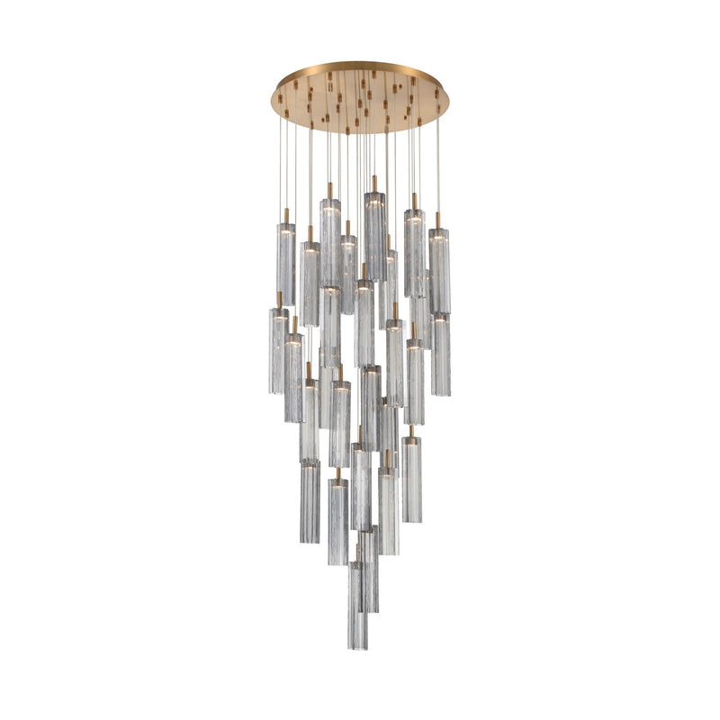 Crystorama Addis 26in 28-Light Pendant | Mid-Century Aged Brass and Smoke Tronchi Glass | Entryway & Dining Room | 26 x 26 x 21 in | Model ADD-415-AG-SM