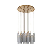 Crystorama Addis 26in 28-Light Pendant | Mid-Century Aged Brass and Smoke Tronchi Glass | Entryway & Dining Room | 26 x 26 x 21 in | Model ADD-415-AG-SM