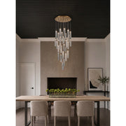 Crystorama Addis 26in 28-Light Pendant | Mid-Century Aged Brass and Smoke Tronchi Glass | Entryway & Dining Room | 26 x 26 x 21 in | Model ADD-415-AG-SM