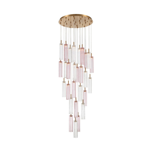 Crystorama Addis 26in 28-Light Pendant | Mid-Century Aged Brass and Spring Tronchi Glass | Entryway & Staircase | 26 x 26 x 21 in | Model ADD-415-AG-SP