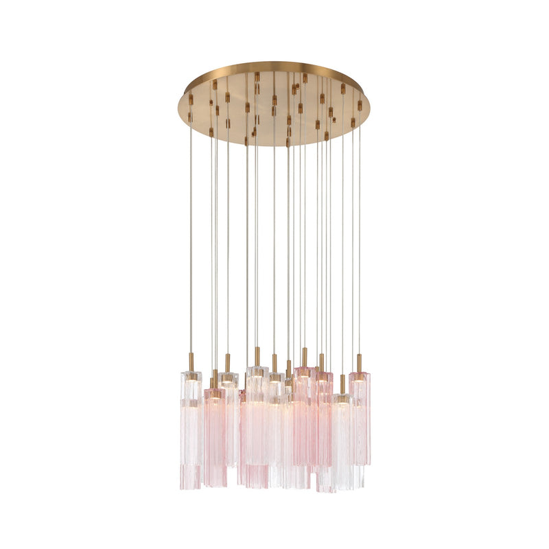 Crystorama Addis 26in 28-Light Pendant | Mid-Century Aged Brass and Spring Tronchi Glass | Entryway & Staircase | 26 x 26 x 21 in | Model ADD-415-AG-SP