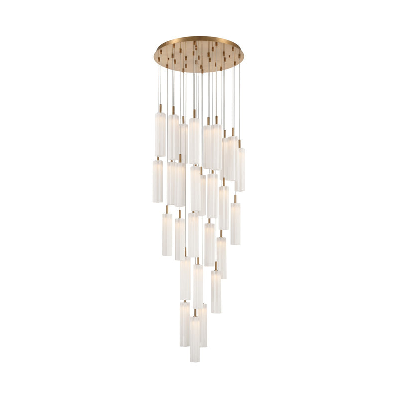 Crystorama Addis 26in 28-Light Pendant | Mid-Century Aged Brass and White Tronchi Glass | Entryway & Staircase | 26 x 26 x 21 in | Model ADD-415-AG-WH