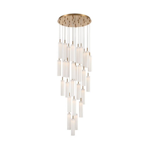 Crystorama Addis 26in 28-Light Pendant | Mid-Century Aged Brass and White Tronchi Glass | Entryway & Staircase | 26 x 26 x 21 in | Model ADD-415-AG-WH