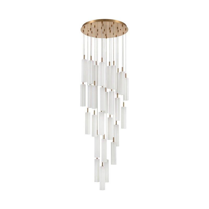 Crystorama Addis 26in 28-Light Pendant | Mid-Century Aged Brass and White Tronchi Glass | Entryway & Staircase | 26 x 26 x 21 in | Model ADD-415-AG-WH