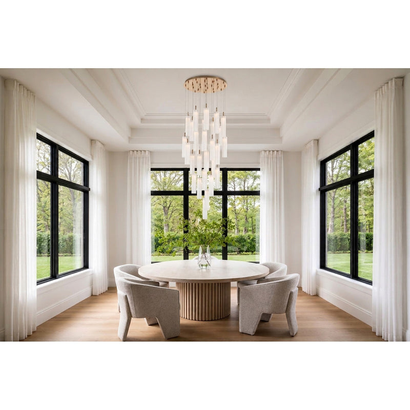Crystorama Addis 26in 28-Light Pendant | Mid-Century Aged Brass and White Tronchi Glass | Entryway & Staircase | 26 x 26 x 21 in | Model ADD-415-AG-WH