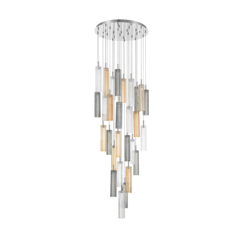 Crystorama Addis 26in 28-Light Pendant | Mid-Century Polished Chrome and Autumn Tronchi Glass | Entryway & Staircase | 26 x 26 x 21 in | Model ADD-415-CH-AU