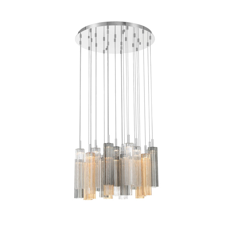 Crystorama Addis 26in 28-Light Pendant | Mid-Century Polished Chrome and Autumn Tronchi Glass | Entryway & Staircase | 26 x 26 x 21 in | Model ADD-415-CH-AU