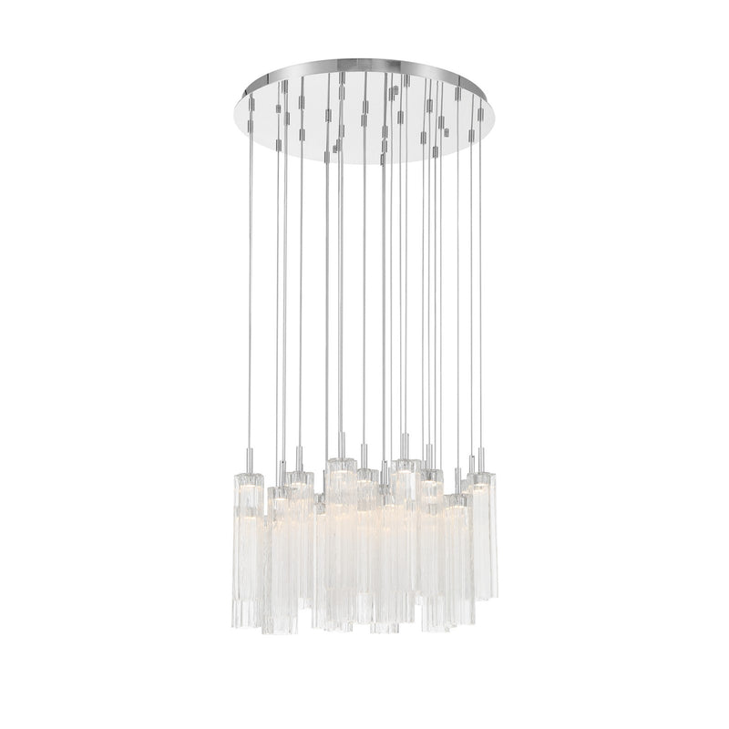 Crystorama Addis 26in 28-Light Pendant | Mid-Century Polished Chrome and Clear Tronchi Glass | Entryway & Staircase | 26 x 26 x 21 in | Model ADD-415-CH-CL