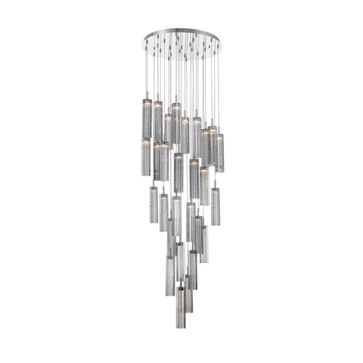 Crystorama Addis 26in 28-Light LED Pendant | Mid-Century Polished Chrome and Smoke Tronchi Glass | Entryway & Dining Room | 26 x 26 x 21 in | Model ADD-415-CH-SM