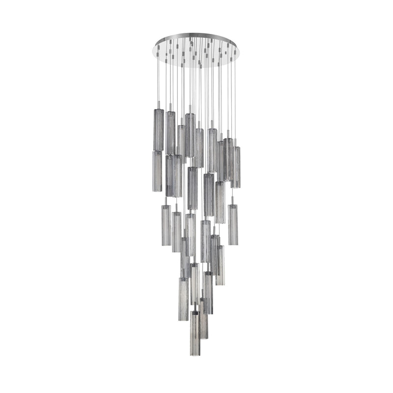 Crystorama Addis 26in 28-Light LED Pendant | Mid-Century Polished Chrome and Smoke Tronchi Glass | Entryway & Dining Room | 26 x 26 x 21 in | Model ADD-415-CH-SM