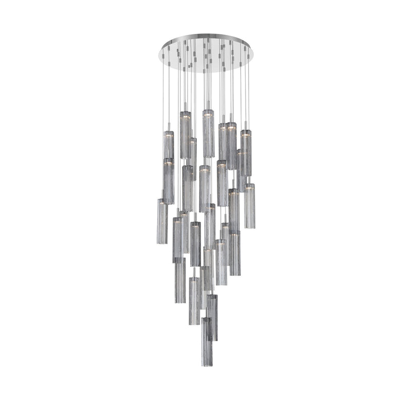 Crystorama Addis 26in 28-Light LED Pendant | Mid-Century Polished Chrome and Smoke Tronchi Glass | Entryway & Dining Room | 26 x 26 x 21 in | Model ADD-415-CH-SM