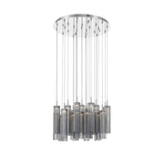 Crystorama Addis 26in 28-Light LED Pendant | Mid-Century Polished Chrome and Smoke Tronchi Glass | Entryway & Dining Room | 26 x 26 x 21 in | Model ADD-415-CH-SM