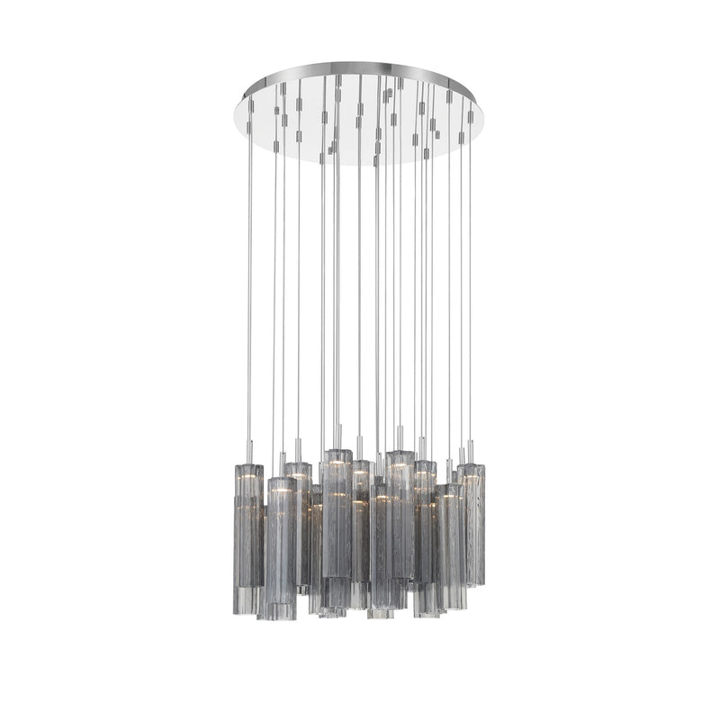 Crystorama Addis 26in 28-Light LED Pendant | Mid-Century Polished Chrome and Smoke Tronchi Glass | Entryway & Dining Room | 26 x 26 x 21 in | Model ADD-415-CH-SM
