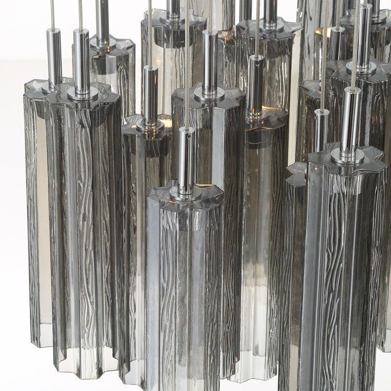 Crystorama Addis 26in 28-Light LED Pendant | Mid-Century Polished Chrome and Smoke Tronchi Glass | Entryway & Dining Room | 26 x 26 x 21 in | Model ADD-415-CH-SM