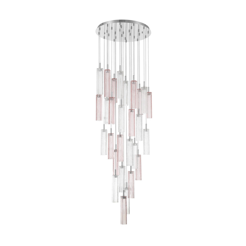 Crystorama Addis 26in 28-Light LED Pendant | Mid-Century Polished Chrome and Spring Tronchi Glass | Entryway & Dining Room | 26 x 26 x 21 in | Model ADD-415-CH-SP
