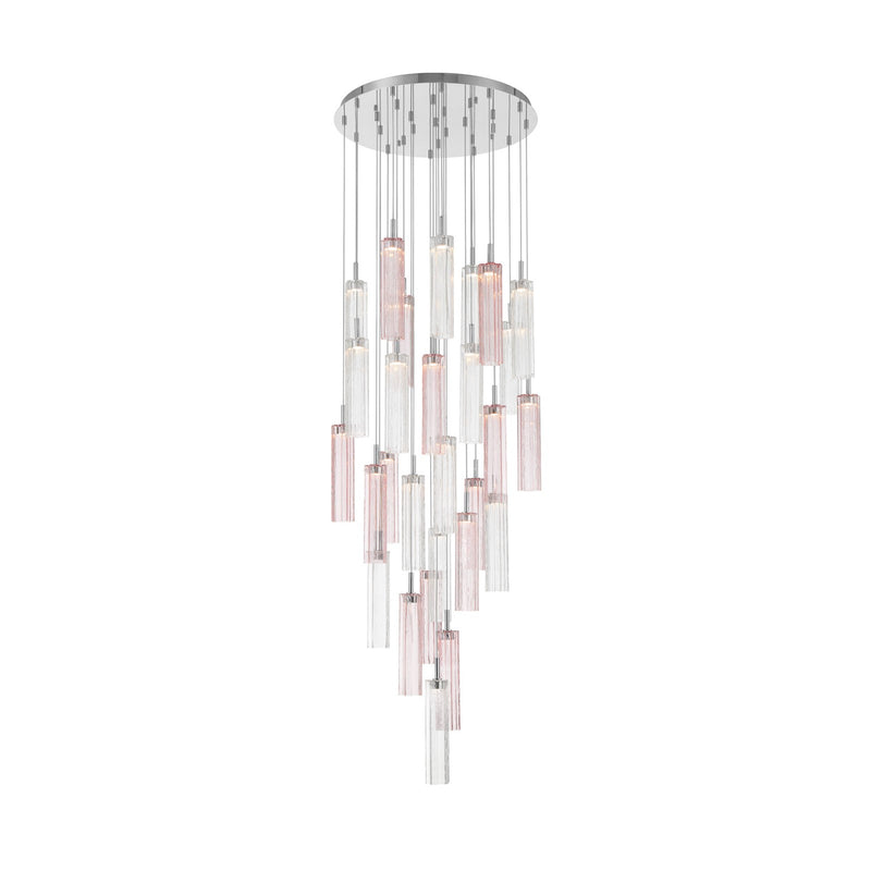 Crystorama Addis 26in 28-Light LED Pendant | Mid-Century Polished Chrome and Spring Tronchi Glass | Entryway & Dining Room | 26 x 26 x 21 in | Model ADD-415-CH-SP