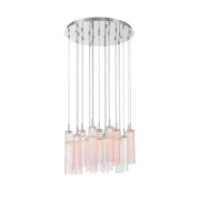 Crystorama Addis 26in 28-Light LED Pendant | Mid-Century Polished Chrome and Spring Tronchi Glass | Entryway & Dining Room | 26 x 26 x 21 in | Model ADD-415-CH-SP