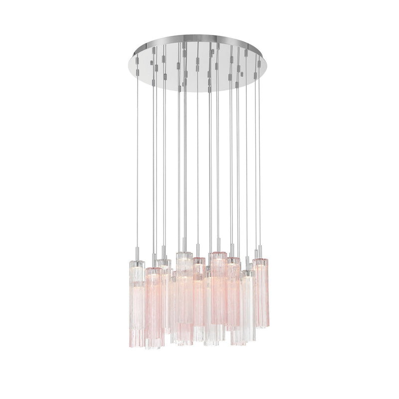 Crystorama Addis 26in 28-Light LED Pendant | Mid-Century Polished Chrome and Spring Tronchi Glass | Entryway & Dining Room | 26 x 26 x 21 in | Model ADD-415-CH-SP