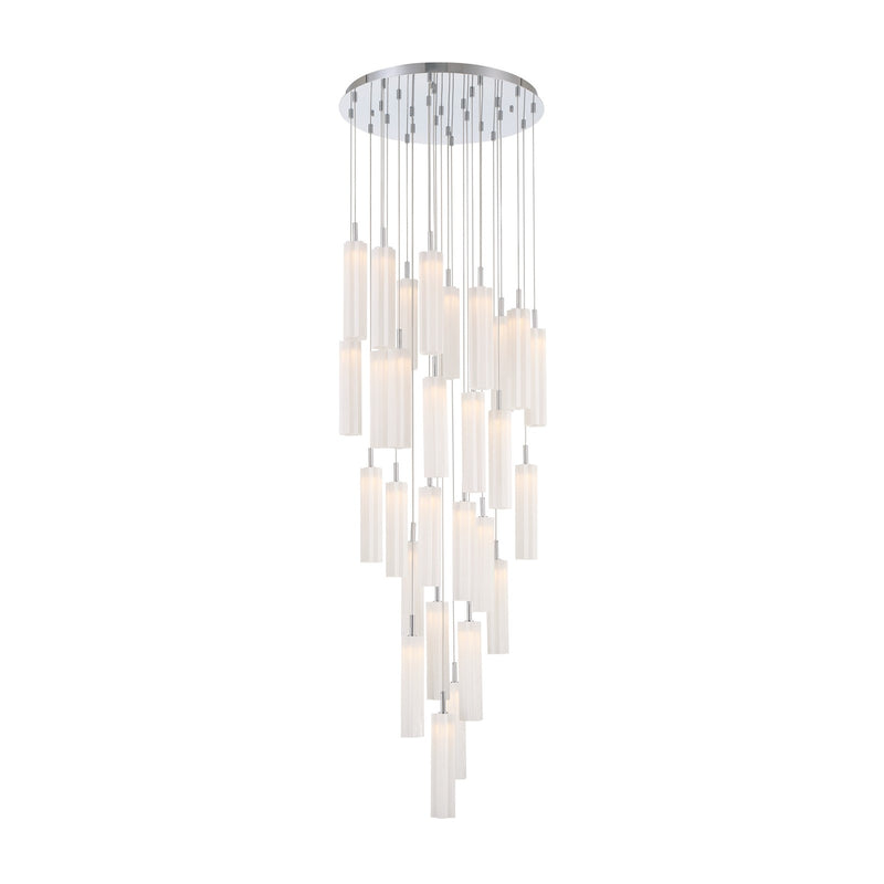 Crystorama Addis 26in 28-Light LED Pendant | Mid-Century Polished Chrome and White Tronchi Glass | Entryway & Dining Room | 26 x 26 x 21 in | Model ADD-415-CH-WH