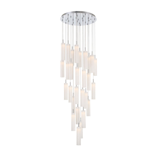 Crystorama Addis 26in 28-Light LED Pendant | Mid-Century Polished Chrome and White Tronchi Glass | Entryway & Dining Room | 26 x 26 x 21 in | Model ADD-415-CH-WH