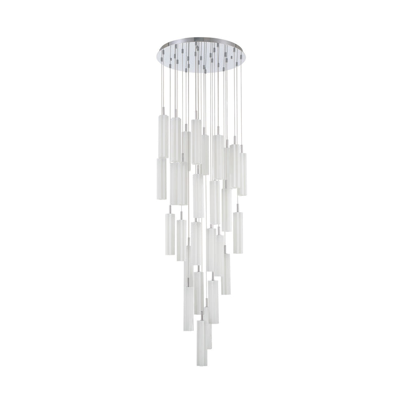 Crystorama Addis 26in 28-Light LED Pendant | Mid-Century Polished Chrome and White Tronchi Glass | Entryway & Dining Room | 26 x 26 x 21 in | Model ADD-415-CH-WH