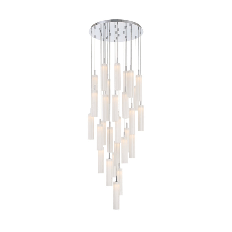 Crystorama Addis 26in 28-Light LED Pendant | Mid-Century Polished Chrome and White Tronchi Glass | Entryway & Dining Room | 26 x 26 x 21 in | Model ADD-415-CH-WH