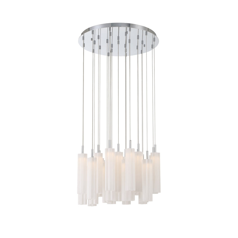 Crystorama Addis 26in 28-Light LED Pendant | Mid-Century Polished Chrome and White Tronchi Glass | Entryway & Dining Room | 26 x 26 x 21 in | Model ADD-415-CH-WH
