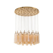 Crystorama Addis 36in 46-Light LED Pendant | Mid-Century Aged Brass and Amber Tronchi Glass | Entryway & Dining Room | 36 x 36 x 21 in | Model ADD-423-AG-AM