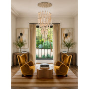 Crystorama Addis 36in 46-Light LED Pendant | Mid-Century Aged Brass and Amber Tronchi Glass | Entryway & Dining Room | 36 x 36 x 21 in | Model ADD-423-AG-AM