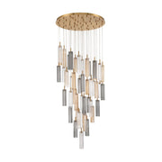 Crystorama Addis 36in 46-Light Pendant | Mid-Century Aged Brass Steel and Autumn Tronchi Glass | Entryway & Dining Room | 36 x 36 x 21 in | Model ADD-423-AG-AU