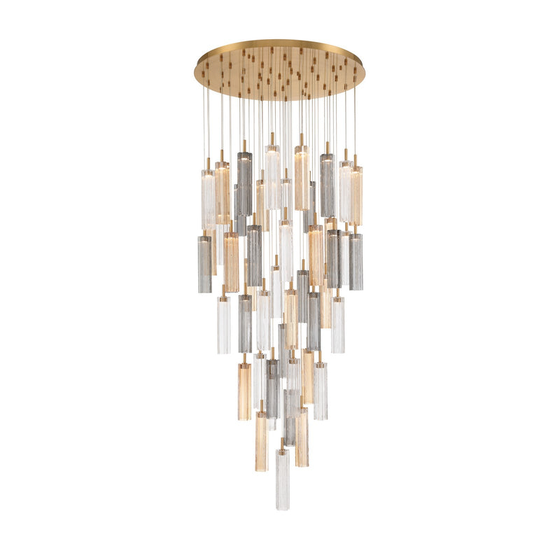 Crystorama Addis 36in 46-Light Pendant | Mid-Century Aged Brass Steel and Autumn Tronchi Glass | Entryway & Dining Room | 36 x 36 x 21 in | Model ADD-423-AG-AU