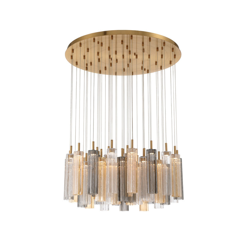 Crystorama Addis 36in 46-Light Pendant | Mid-Century Aged Brass Steel and Autumn Tronchi Glass | Entryway & Dining Room | 36 x 36 x 21 in | Model ADD-423-AG-AU