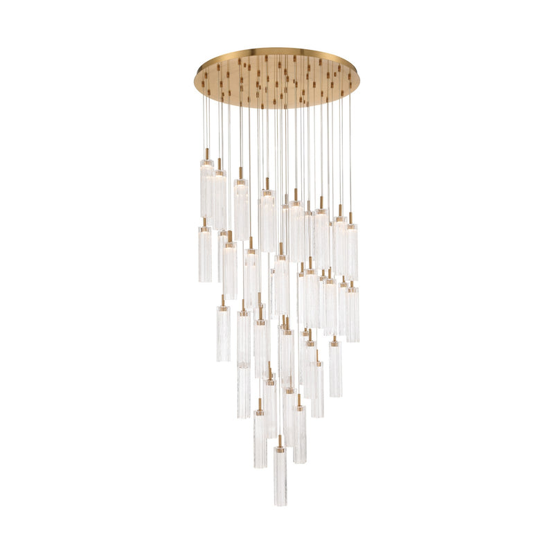 Crystorama Addis 36in 46-Light Pendant | Mid-Century Aged Brass Steel and Clear Tronchi Glass | Entryway & Dining Room | 36 x 36 x 21 in | Model ADD-423-AG-CL