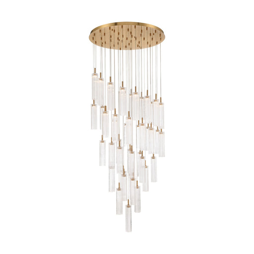 Crystorama Addis 36in 46-Light Pendant | Mid-Century Aged Brass Steel and Clear Tronchi Glass | Entryway & Dining Room | 36 x 36 x 21 in | Model ADD-423-AG-CL