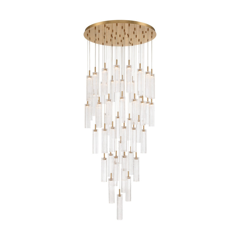 Crystorama Addis 36in 46-Light Pendant | Mid-Century Aged Brass Steel and Clear Tronchi Glass | Entryway & Dining Room | 36 x 36 x 21 in | Model ADD-423-AG-CL