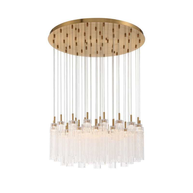 Crystorama Addis 36in 46-Light Pendant | Mid-Century Aged Brass Steel and Clear Tronchi Glass | Entryway & Dining Room | 36 x 36 x 21 in | Model ADD-423-AG-CL