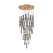 Crystorama Addis 36in 46-Light Pendant | Mid-Century Aged Brass Steel and Smoke Tronchi Glass | Entryway & Dining Room | 36 x 36 x 21 in | Model ADD-423-AG-SM