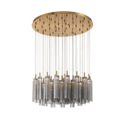 Crystorama Addis 36in 46-Light Pendant | Mid-Century Aged Brass Steel and Smoke Tronchi Glass | Entryway & Dining Room | 36 x 36 x 21 in | Model ADD-423-AG-SM
