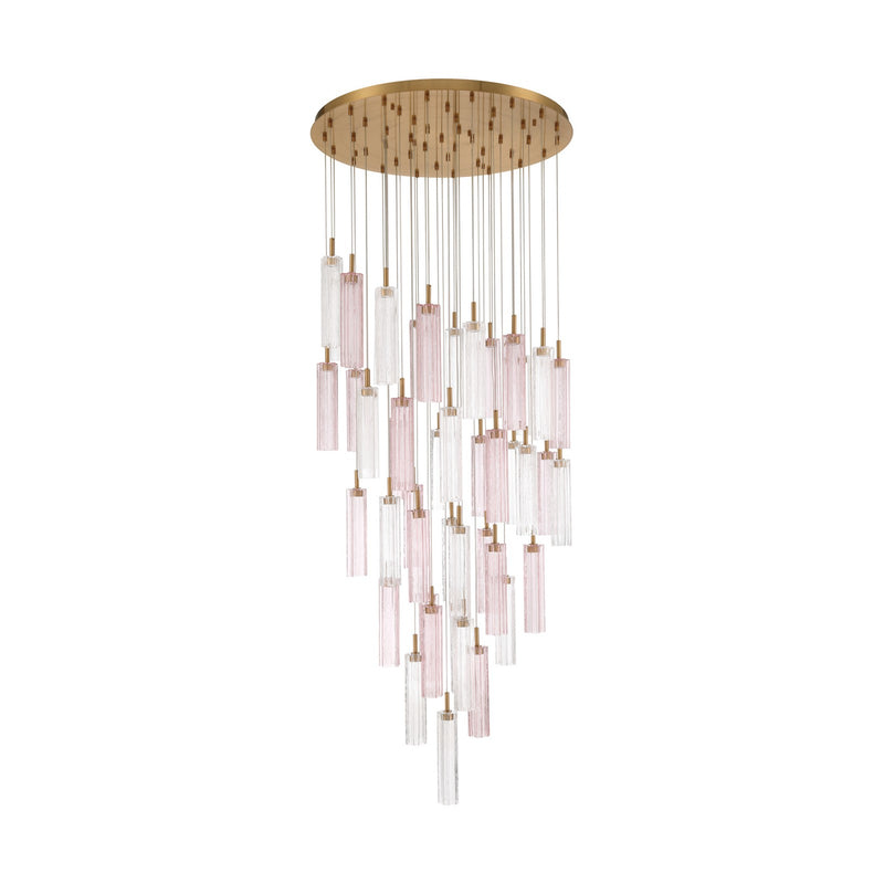 Crystorama Addis 36in 46-Light Pendant | Mid-Century Aged Brass Steel and Spring Tronchi Glass | Entryway & Dining Room | 36 x 36 x 21 in | Model ADD-423-AG-SP