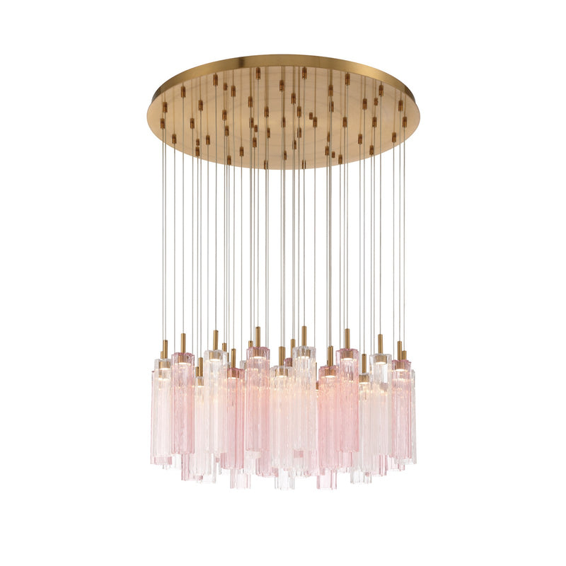 Crystorama Addis 36in 46-Light Pendant | Mid-Century Aged Brass Steel and Spring Tronchi Glass | Entryway & Dining Room | 36 x 36 x 21 in | Model ADD-423-AG-SP