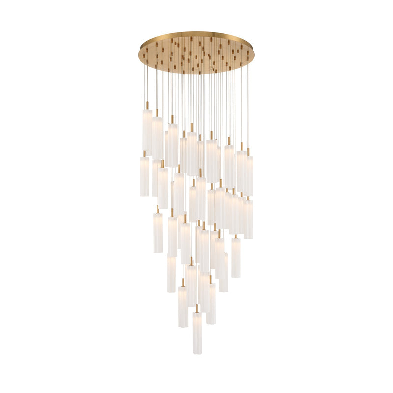 Crystorama Addis 36in 46-Light Pendant | Mid-Century Aged Brass and White Tronchi Glass | Entryway & Dining Room | 36 x 36 x 21 in | Model ADD-423-AG-WH