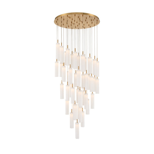 Crystorama Addis 36in 46-Light Pendant | Mid-Century Aged Brass and White Tronchi Glass | Entryway & Dining Room | 36 x 36 x 21 in | Model ADD-423-AG-WH